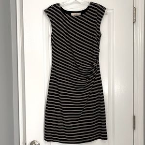 Loft Striped Black Dress Ruched Waist Size XS